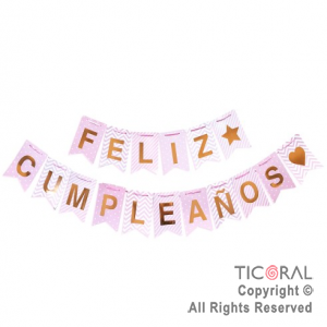 BANDERIN FELIZ CUMPLEAOS DISEOS TONOS ROSA PASTEL x 1